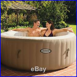 Intex PureSpa 4-Person Inflatable Bubble Jet Spa Portable Hot Tub, Tan & Seat