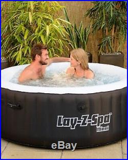 Lay-Z-Spa Miami Large 4 Person Inflatable Airjet Heated Round Hot Tub Black