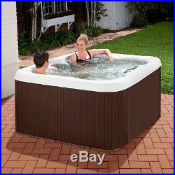 Life Smart 4 Person Plug & Play Square Hot Tub Spa with 20 Jets and Cover, Brown