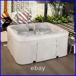 Lifesmart Spas 4 Person Plug & Play Square Hot Tub Spa with 13 Jets & Cover, Beige
