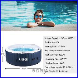 Outdoor Inflatable Hot Tub Spa w Heater&130 Massaging Jet Ideal for 6 Round Blue