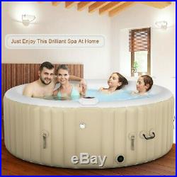 Portable Inflatable Bubble Massage Spa Hot Tub 4 Person Relaxing Outdoor Beige