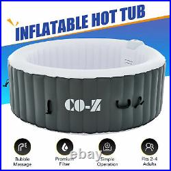 Round Hot Tub with 120 Jets Inflatable 6ft Pool for Sauna Therapeutic Bath Gray