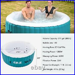 Round Hot Tub with 120 Jets Inflatable 6ft Pool for Sauna Therapeutic Bath Teal