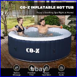 Round Inflatable Hot Tub Portable 130 Air Jet w Pump and Cover for 6 Person Blue