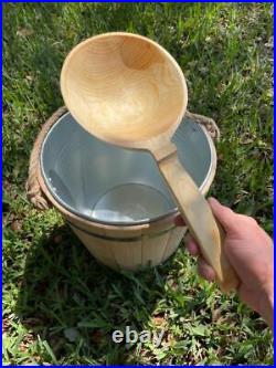 Sauna Bucket with Ladle Spoon Set Banja Wooden Bath Spa? Banya 15L