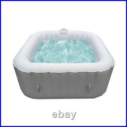 Square Inflatable Hot Tub 4 Person Portable Bubble Jet Spa Beige Outdoor w Cover