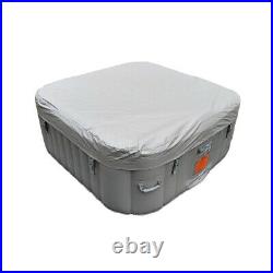Square Inflatable Hot Tub 4 Person Portable Bubble Jet Spa Beige Outdoor w Cover